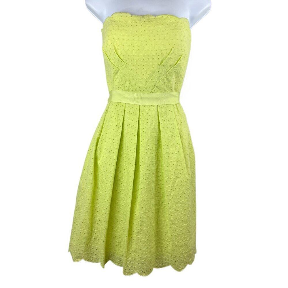 Donna Morgan Anthropologie Neon Green Eyelet Strapless Mini Dress Size 6